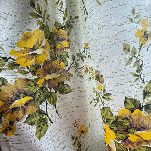 Vintage 60s pleated curtains, yellow green bold floral, Fiberglass panels - Picture 3 of 10
